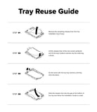 Galaxy Z Fold 8 Screen Protector | Cover Display Easy Slide Privacy Tempered Glass (2 Pack) - A Tray Reuse Guide diagram with four numbered steps showing how to remove and reinstall a release liner from a tray, with small line drawings and instructional text on a white background.