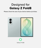 Galaxy Z Fold 8 | Fusion Air Flap Magnetic - A promotional graphic for a Samsung Galaxy Z Fold8 phone, showing the back and front of the device on a light gray background with text stating 'Designed for Galaxy Z Fold8' and a green circle icon labeled 'Galaxy Z Fold8'.