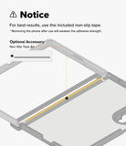 Galaxy Z Fold 8 | Fusion Air Flap Magnetic - Instructional graphic showing a phone case with a note about using included non-slip tape and an optional non-slip tape length indicator, on a light gray background.