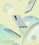 Galaxy Z Fold 8 | Fusion - A clear protective case for a Samsung Galaxy Z Fold 8, shown floating at an angle against a pale yellow-green background with translucent bubble graphics. The text 'FUSION for Galaxy Z Fold8' is visible at the bottom left, and a Ringke logo is in the bottom right.