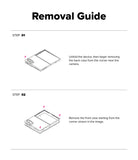 Galaxy Z Fold 8 | Fusion Magnetic - A two-step removal guide diagram showing how to take off a phone case. Step 01 illustrates unfolding the device and removing the back case from the corner near the camera.