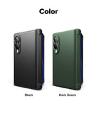 [Bundle] Galaxy Z Fold 8 | Onyx Flap (GRN) + Screen / Camera Protectors (2P) - Two phone cases shown side by side on a white background under the heading 'Color'. The left case is labeled 'Black' and is matte black with a blue side accent.