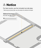 Galaxy Z Fold 8 Case | Onyx Flap - Instructional graphic showing a phone case with a note about using included non-slip tape and an optional non-slip tape length indicator, on a light gray background.