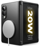 Galaxy Z Fold 8 Case | Onyx Flap Magnetic - Black textured phone case with a circular magnetic ring on the back, shown on a smartphone with the screen turned on against a plain white background.