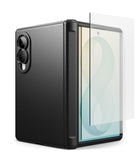 [Bundle] Galaxy Z Fold 8 | Onyx Flap (BK) + Screen Protectors (2P) - Black textured protective case for a foldable smartphone, shown open with a transparent screen protector partially applied to the front, on a white background.