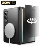 [Bundle] Galaxy Z Fold 8 | Onyx Flap Magnetic (BK) + Privacy Protectors - Black textured phone case with a built-in magnetic ring holder, shown alongside a transparent screen protector and a black phone inside. A '360°' graphic is visible in the top left corner.