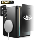 [Bundle] Galaxy Z Fold 8 | Onyx Flap Magnetic (BK) + Privacy & Camera Protectors - Black protective phone case with MagSafe compatibility, shown with a clear tempered glass screen protector featuring a 360-degree rotation graphic.