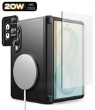 [Bundle] Galaxy Z Fold 8 | Onyx Flap Magnetic + Screen / Camera Protectors (2P) - Black protective phone case with a MagSafe-compatible magnetic ring, shown with a transparent screen protector partially applied to the back.