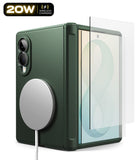 Galaxy Z Fold 8 Case | Onyx Flap Magnetic + Screen Protectors (2P) - A dark green protective phone case with a built-in circular MagSafe holder, shown next to a transparent screen protector on a white background.