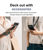 Galaxy Z Flip 4 Case | Slim - Two people holding Galaxy Z Flip 4 phones with patterned wrist and neck straps attached.