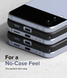 Galaxy Z Flip 4 Case | Slim - Two light blue Galaxy Z Flip 4 phones stacked, showing slim black cases and charging ports.