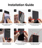 Galaxy Z Flip 4 Case | Slim - Five-step visual guide showing how to clean, insert, and snap the phone into the protective case.
