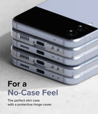 Galaxy Z Flip 4 Case | Slim - Stack of light blue Galaxy Z Flip 4 phones with slim, transparent protective cases.