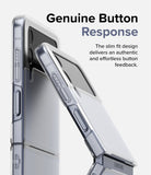 Galaxy Z Flip 4 Case | Slim - A clear, slim-fit case on a Galaxy Z Flip 4 highlighting precise, responsive button cutouts.