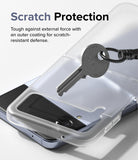 Galaxy Z Flip 4 Case | Slim - A key scrapes against a clear protective phone case resting on a Galaxy Z Flip 4.