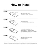Galaxy Z Flip 5 Case | Slim - Four-step illustrated guide showing how to clean, align, and snap the protective case onto the phone.