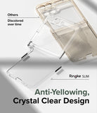 Galaxy Z Flip 5 Case | Slim - Comparison of a yellowed generic phone case versus a clear Ringke Slim case.