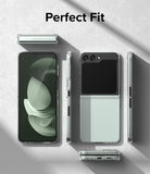 Galaxy Z Flip 5 Case | Slim - Clear phone case shown on a Galaxy Z Flip 5 in open, closed, and side profile views.