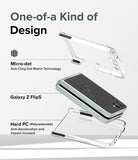 Galaxy Z Flip 5 Case | Slim - Exploded view of a clear phone case and Galaxy Z Flip 5 highlighting micro-dot and PC material.