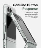Galaxy Z Flip 5 Case | Slim - A silver Galaxy Z Flip 5 in a slim case showing precise button cutouts and tactile feedback.