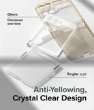 Galaxy Z Flip 5 Case | Slim - Comparison of a yellowed generic phone case versus a clear, anti-yellowing Ringke Slim case.