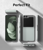 Galaxy Z Flip 5 Case | Slim - Multiple views of a clear phone case on a Galaxy Z Flip 5 against a textured gray background.