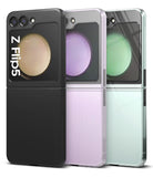 Galaxy Z Flip 5 Case | Slim - Three Galaxy Z Flip 5 phones in black, lavender, and clear cases with colorful screen displays.