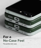 Galaxy Z Flip 5 Case | Slim Color - Stack of two Galaxy Z Flip 5 phones in dark green slim cases showing precise port cutouts.