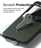 Galaxy Z Flip 5 Case | Slim Color - A metal key resting on a dark green protective phone case to demonstrate scratch resistance.