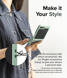 Galaxy Z Flip 5 Case | Slim Color - Person holding a mint green phone case with a beaded strap attached to the built-in accessory hole.
