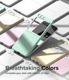 Galaxy Z Flip 5 Case | Slim Color - Mint green phone case on a Galaxy Z Flip 5 surrounded by pastel-colored cases.