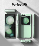 Galaxy Z Flip 5 Case | Slim Color - Mint green case on a Galaxy Z Flip 5 shown from multiple angles on a textured surface.