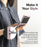 Galaxy Z Flip 5 Case | Slim Color - Person holding a pink Galaxy Z Flip 5 with a beaded strap attached to the accessory hole.