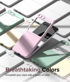 Galaxy Z Flip 5 Case | Slim Color - A pink case being placed on a Galaxy Z Flip 5 surrounded by various colored cases.