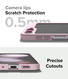 Galaxy Z Flip 5 Case | Slim Color - Pink phone case showing 0.5mm camera lens protection and precise port cutouts.