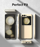Galaxy Z Flip 5 Case | Slim Color - Cream-colored slim case shown from multiple angles on a Galaxy Z Flip 5 phone.
