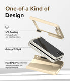 Galaxy Z Flip 5 Case | Slim Color - Exploded view of a Galaxy Z Flip 5 phone with a two-piece beige protective case.