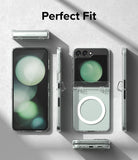 Galaxy Z Flip 5 Case | Slim Hinge Magnetic - Clear phone case showing front, back, and side views with magnetic ring.