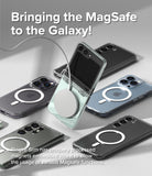 Galaxy Z Flip 5 Case | Slim Hinge Magnetic - A Galaxy Z Flip 5 with a magnetic charger attached, surrounded by other phones.