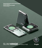 Galaxy Z Flip 5 Case | Slim Hinge - Clear - Three clear protective cases for Galaxy Z Flip 5 shown in folded and open positions.