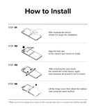 Galaxy Z Flip 5 Case | Slim Hinge - Clear - Four-step installation guide for a Galaxy Z Flip 5 case with text instructions.
