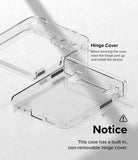 Galaxy Z Flip 5 Case | Slim Hinge - Clear - Transparent phone case showing instructions to lift the hinge cover for installation.