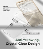 Galaxy Z Flip 5 Case | Slim Hinge - Clear - Comparison of a yellowed standard case and a clear Ringke anti-yellowing case.