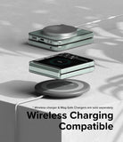 Galaxy Z Flip 5 Case | Slim Magnetic - Folded phone with magnetic case charging on a wireless pad and magnetic charger.