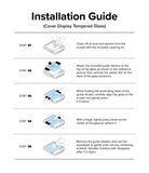 Galaxy Z Flip 7 FE | 3-in-1 Protector - Five-step illustrated guide for installing a tempered glass screen protector.