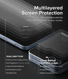 Galaxy Z Flip 7 FE | 3-in-1 Protector - Exploded view of phone screen and cover display with layered protective films.