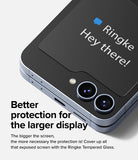 Galaxy Z Flip 7 FE Screen Protector | Cover Display Glass (2 Pack) - Close-up of a foldable phone with a glass screen protector on the cover display.
