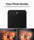 Galaxy Z Flip 7 FE | Camera Lens Frame Glass (2 Pack) - Comparison showing clear photo quality with Ringke lens glass versus a blurry competitor image.