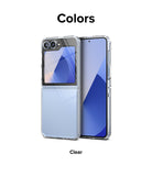 Galaxy Z Flip 7 FE Case | Fusion - Clear protective case on a light blue Galaxy Z Flip phone, showing front and inner screens.