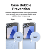 Galaxy Z Flip 7 FE Case | Fusion - Comparison showing a phone case with bubbles versus a clear case with nano-dots.
